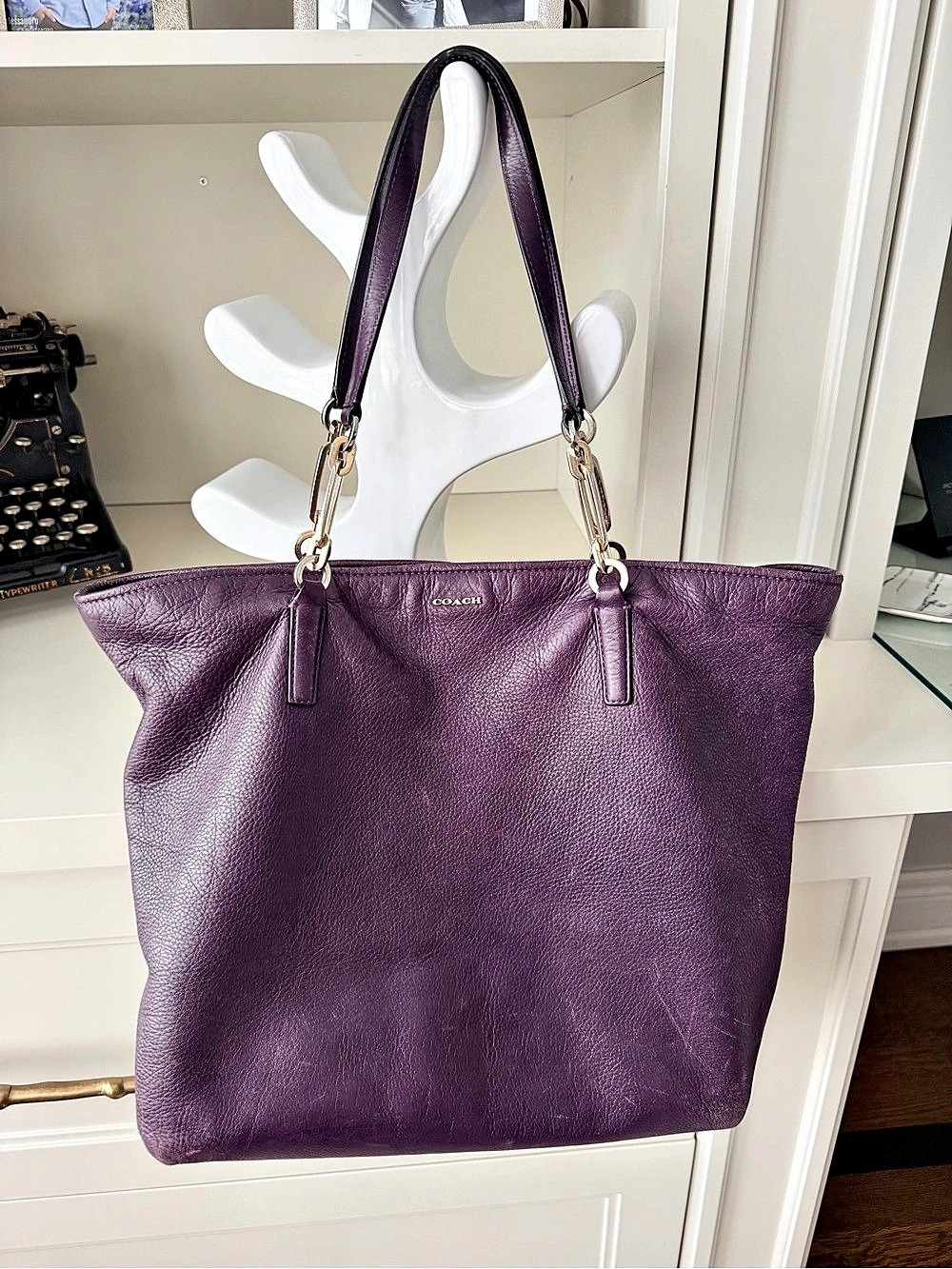 COACH Madison Pebbled Leather North South Tote Purple Violet Purse Bag F26225